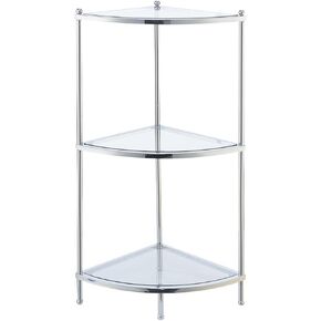 Convenience Concepts Royal Crest 3 Tier Corner Shelf, Chrome / Glass