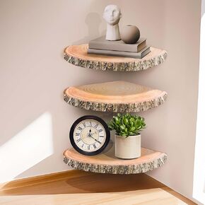Corner Shelf Wall Mounted Wood Corner Floating Shelves 3Pcs Wall Shelf Rustic Small Corner Shelf Live Edg Floating Shelvesfor Bedroom/Bathroom/Living Room Decor/Kitchen/Office