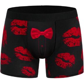 WDIRARA Men's Lip Print Bow Print High Stretch Boxer Brief