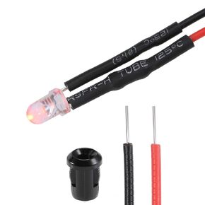 uxcell 5Set DC 12V 3mm Pre Wired LED with Holder, Red Light Round Top Clear Lens, 6mm Panel Mount