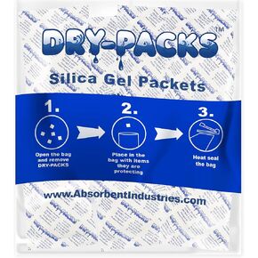 Dry-Packs Absorbent Industries Silica Gel in Tyvek Rechargeable Dehumidifier Absorbs Moisture 56 Gram 10PK