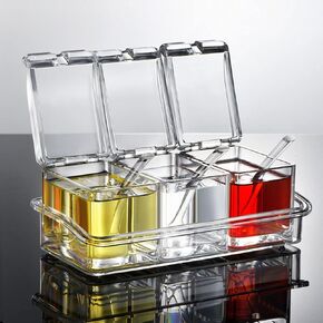 صندوق توابل شفاف، 4 قطع من حاوية تخزين التوابل الشفافة لوعاء التوابل والملح والسكر، وبرطمانات التوابل مع الملاعق... in Kuwait