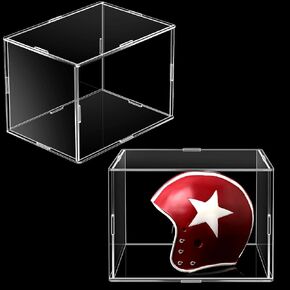 2 Pack Mini Helmet Display Case Clear Acrylic Football Baseball Basketball Helmet Holder Small Helmet Box Transparent Cube Helmet Organizer Stand for Collecting Sports Memorabilia Toy and Jewelry