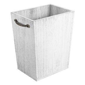 BTY Small Trash Can Rectangular Wooden Waste Basket Trash Bin with Handles Garbage Cans for Kitchen Bathroom Bedroom Office, Grey White