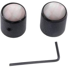 ROZILO 2pcs Black with White Pearl Cap Guitar Control Metal Knob Guitar Dome Knobs for Tele/Telecaster
