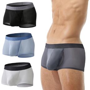 Men's Fly Pouch Underwear Breatable Boxer Briefs Separated Pouch See-through Trunks