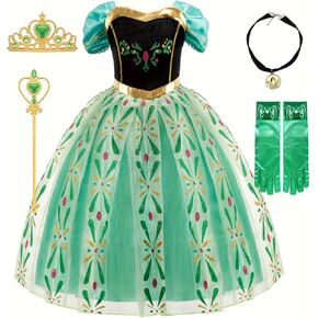 Princess Anna Costume Dress for Girls 3T-10Y Halloween Dress Up Clothes Kids Pretend Play with Crown Accessories