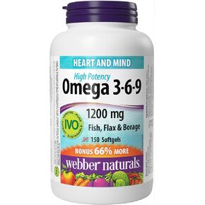 Webber Naturals Omega 3-6-9 Flaxseed, Fish & Borage Oils 1200 mg, 150 softgels