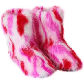 Gegefur Faux Fur Fuzzy Boots for Women Fluffy Furry Round Toe Suede Winter Warm Mid Calf Snow Boots