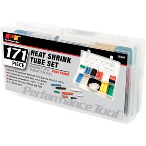 Performance Tool W540 Heat Shrink Tubing Assortment with 2:1 Shrink Ratio, Multiple Diameters and Lengths, Two-Tier Folding Case for Easy Storage