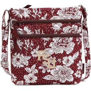 Vera Bradley Cotton Collegiate Triple Zip Hipster Crossbody Purse (Multiple Teams Available), Maroon/White Rain Garden with Florida State University