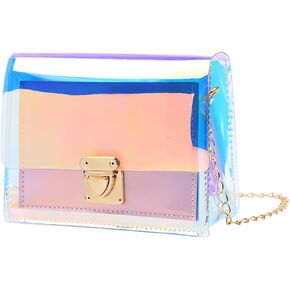 1Pcs Pink Transparent Handbag Colorful Chain Bag Rainbow Laser Purses Clear Jelly mini Bag