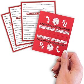 Emergency Info ICE Folded Wallet Card | 10 pk 2x3.5" Medication, Blood Type Identification Card, Contacts, Doctor, Allergies in Case of Emergency Bulk Medical ID