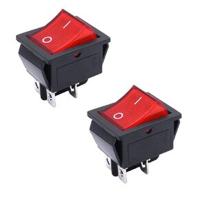 Fielect 2Pcs ON/Off Boat Rocker Toggle Switch 4 Pins 2 Position AC 20A/125V 16A/250V DPST Rocker Toggle Switch with Red LED Light