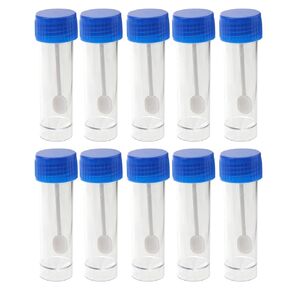 10Pcs Plastic Specimen Cups, 25-30ml Stool Container Sample , Urine Cup with Spoon and Lid for Laboratory