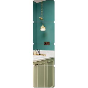 Full Length Mirror Tiles - Set of 4, 8"x8" Self-Adhesive Acrylic Wall Stickers for Bedroom, Bathroom, Home Gym - Flexible Non-Glass Dressing Mirror Plastic Sheet Tiles for Wall Decor