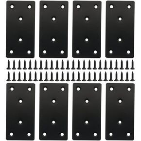 8 Pcs Black Flat Mending Plate Stainless Steel Flat Bracket 3.14 x 1.57 inch Metal Straight Bracket Repair Joining Fixing Mending Brace for Wood, with Screws