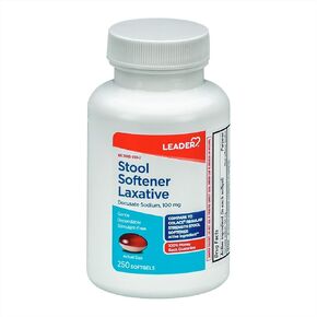 Leader Stool Softener Laxative, 100 mg Docusate Sodium Stool Softener for Gentle Dependable Relief, 250 Softgels