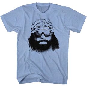 American Classics Macho Man Wrestler Randy Savage Bandana Sunglasses Face Graphic Adult T-Shirt Neon Blue Heather