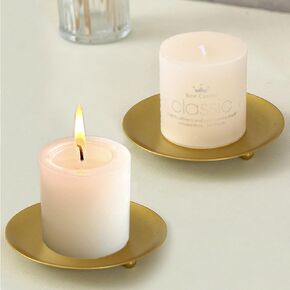 Gold Iron Plate Candle Holder, Golden Metal Pillar Candle Plate with Spike, Easy Candle Installation Ideal for Wax & LED Candle Gardens, Spa, Aromatherapy, Wedding, Party