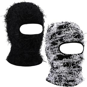 2 Pieces Winter Distressed Balaclava Knitted Ski Full Face Mask for Women Men
