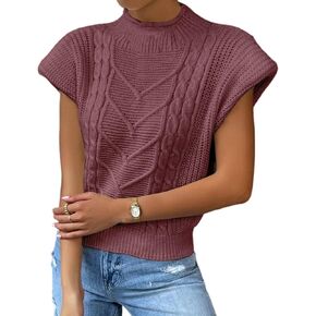 Yimoon Women’s Sweater Vest Top Sleeveless Cable Knit Mock Neck Sweater Tank Short Sleeve Pullover