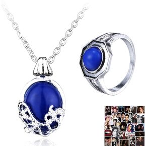 12 pcs The Vampire Diaries Daywalking Katherine Sapphire Crystal Pendant Necklaces Sticker Vampire Family Ring Klaus Mikaelson's Ring for Fans