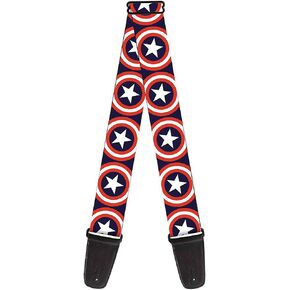 Buckle-Down Marvel Comics Guitar Strap, Captain America Shield Repeat Navy, 2 Inches Wide