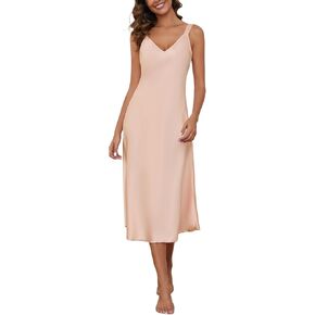 Women Long Satin Nightgown Silk Slips Dress Sexy V Neck Sleepwear Sleeveless Nightshirt Wide Strap Chemise