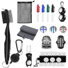 montela golf Accessories Kit,New Golf Club Cleaning Kit-Golf Club Brush,Golf Towel,Divot Repair Tool,2pcs Golf Ball Marker,4pcs Golf Mark Pen,Ball Holder Golf Tee Holder with 12pcs Golf Tee