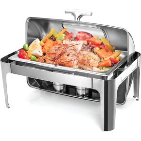 Roll Top Chafing Dish Buffet Set, 9 Quart 1/2 Size Pan Chafer, Rectangle Stainless Steel Set, for Wedding, Parties, Banquet, Catering Event, 3 Pack