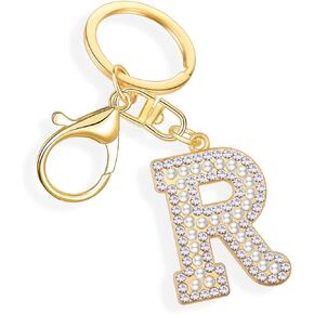 XGALBLA سلسلة مفاتيح ذهبية/فضية حرف A-Z للنساء والرجال كريستال مع محفظة لؤلؤية وحقائب يد معدنية الأبجدية حلقة رئيسية أولية in Kuwait
