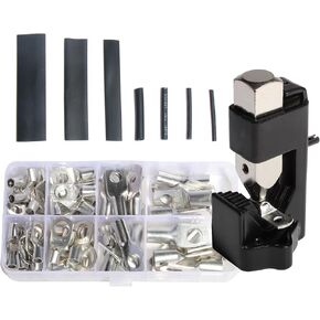 Battery Cable Lug Crimping Kit Electrical Crimper Wire Lugs Heat Shrink Tubing Copper Set Ends Ring Terminals Connectors Eyelets Bare Hammer Tool Welding Cables