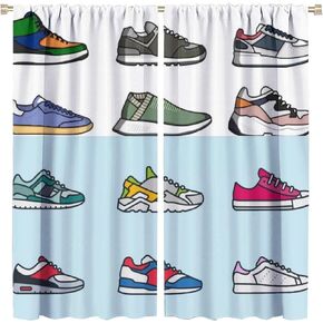 Vintage Basketball Shoe Curtain for Boys Bedroom Decorative Rod Pocket Red Black Sneakers Sneakers Colorful Modern Cool Kids Teen Mens 2 Panel Window Handle Set for Living Room 42x45in