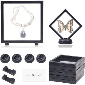Eco-Fused 3D Transparent Floating Frame - Set of 3 - Suspension Display Case for Collectibles, Memorabilia, Decorations - Holders for Coins, Jewellery, Medals, Gemstones (Black)