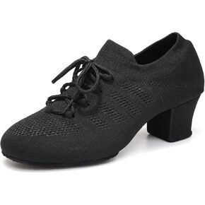 Women's Dance Shoes Close Toe Salsa Ballroom Practice Shoes Lace-up Split-Sole Latin Jazz Teaching Shoes