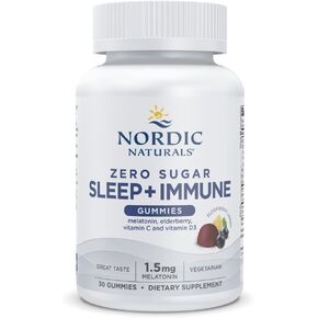 Nordic Naturals Zero Sugar Sleep + Immune Gummies - Elderberry Lemon Flavor - 30 Gummies - 1.5 mg Melatonin Gummies for Sleep with Vitamin D3 - Elderberry & Vitamin C Immune Support - 30 Servings
