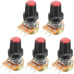 uxcell 5Pcs 100K Ohm Variable Resistors Single Turn Rotary Carbon Film Taper Potentiometer with Knobs