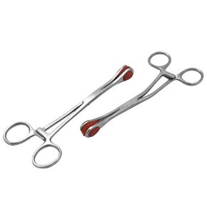 Set of 2 Young Tongue Seizing Forceps 6.5" Straight & Curved Stainless Steel with Soft Rubber Jaws