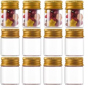 SUNNYCLUE 16Pcs Tiny Glass Storage Jars 50ml Flat Bottomed Test Tube with Aluminum Screw Caps Clear Glass Vial Mini Glass Jars Transparent Glass Test Tubes for Liquid DIY Crafts Party Favors Beads
