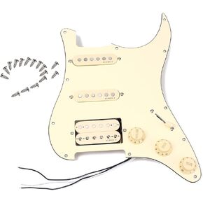 Prewired Electric Guitar Pick Guard Loaded SSH Pickups,3-ply Pickguard with Single Coil Pick-up Humbucker PU,Scratchplate with Alnico v Pups 5-way Switch & Control Knobs for Fender Strat