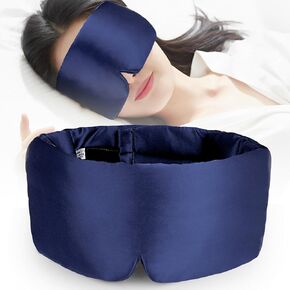 Silk Sleep Mask, WOVTE 100% Mulberry Silk Sleep Mask for Women Man with Adjustable Headband, Soft Pressureless Total Blackout for Sleep, Travel Rest and Office Large Size (Peacock Blue)