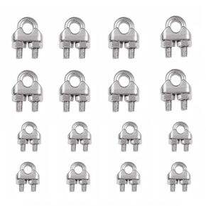 1/4 Inch M6 3/16 Inch M4 Stainless Steel Wire Rope Cable Clip Cable Clamp, U Bolt Saddle Fastener-16 Pcs