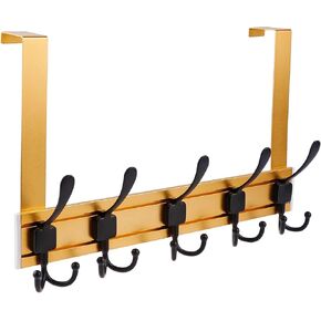 Door hook and coat rack with 5 metal movable hooks for hanging towels, clothes and hats