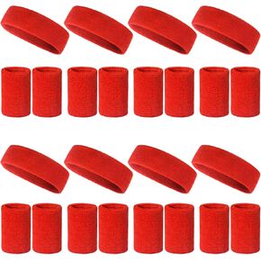 24 Pcs Neon Sweatbands Set Include 8 Pcs Sports Headband and 16 Pcs Cotton Wristbands 80s Neon Sweat Bands Bulk for Gym, Tennis, Basketball, Running, Exercise
