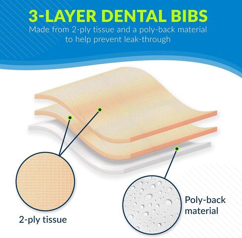 TIDI 917468 Choice Dental Bib, Peach, 3 Layers, 13" W x 18" L (Pack of 500) ― Disposable Dental Bibs ― Embossed ― 2-Ply Tissue ― Poly Back To Help Prevent Leak-Through ― Nail Towels ― Tattoo Bibs in Saudi Arabia