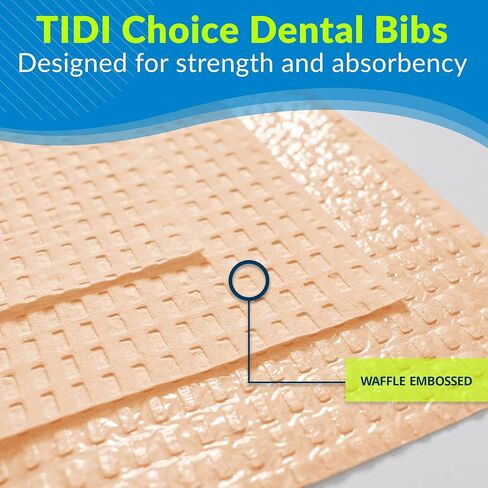 TIDI 917468 Choice Dental Bib, Peach, 3 Layers, 13" W x 18" L (Pack of 500) ― Disposable Dental Bibs ― Embossed ― 2-Ply Tissue ― Poly Back To Help Prevent Leak-Through ― Nail Towels ― Tattoo Bibs in Saudi Arabia