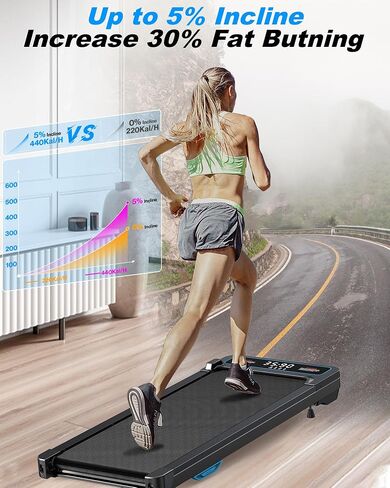 Walking Pad Treadmill 300LBS Capacity - Under Desk Treadmill with 5% Incline: Smart Voice Controlled Compatible with WELLFIT KINOMAP Apple Health - Only 40LBS Portable Treadmill for Home Office Small in Saudi Arabia