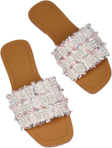 GORGLITTER Women's Summer Sandals Boho Pearl Sandals Beach Vacation Sandals in Saudi Arabia