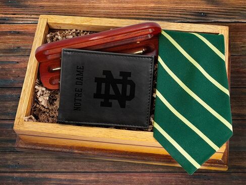 Rico Industries NCAA Notre Dame Fighting Irish Premium Laser Engraved Vegan Black Leather Bill-fold Wallet - Slim yet Sturdy Design - Perfect to Show Your Team Pride or Gift in Saudi Arabia